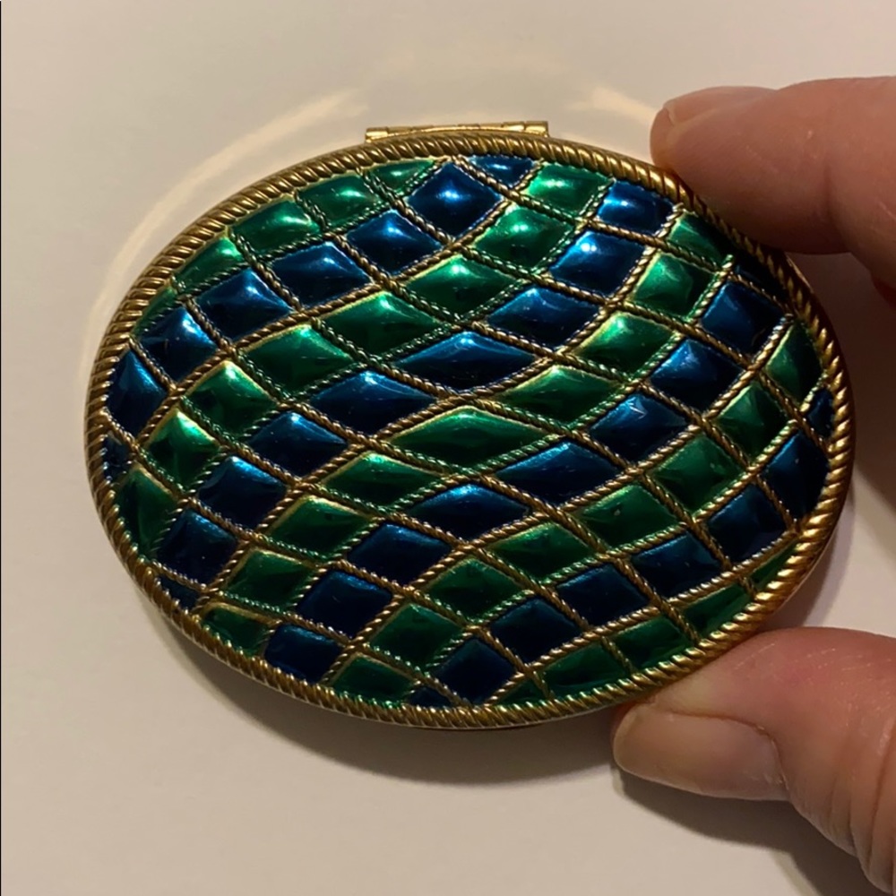 Avon compact Vintage blue green metal